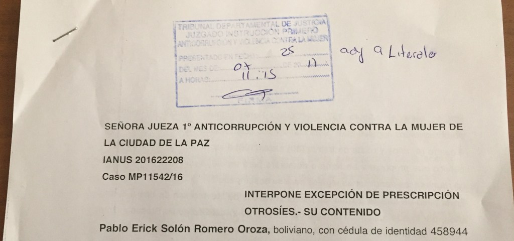 According to Bolivian law,  the government’s criminal action against Solon has legally&nbsp;expired