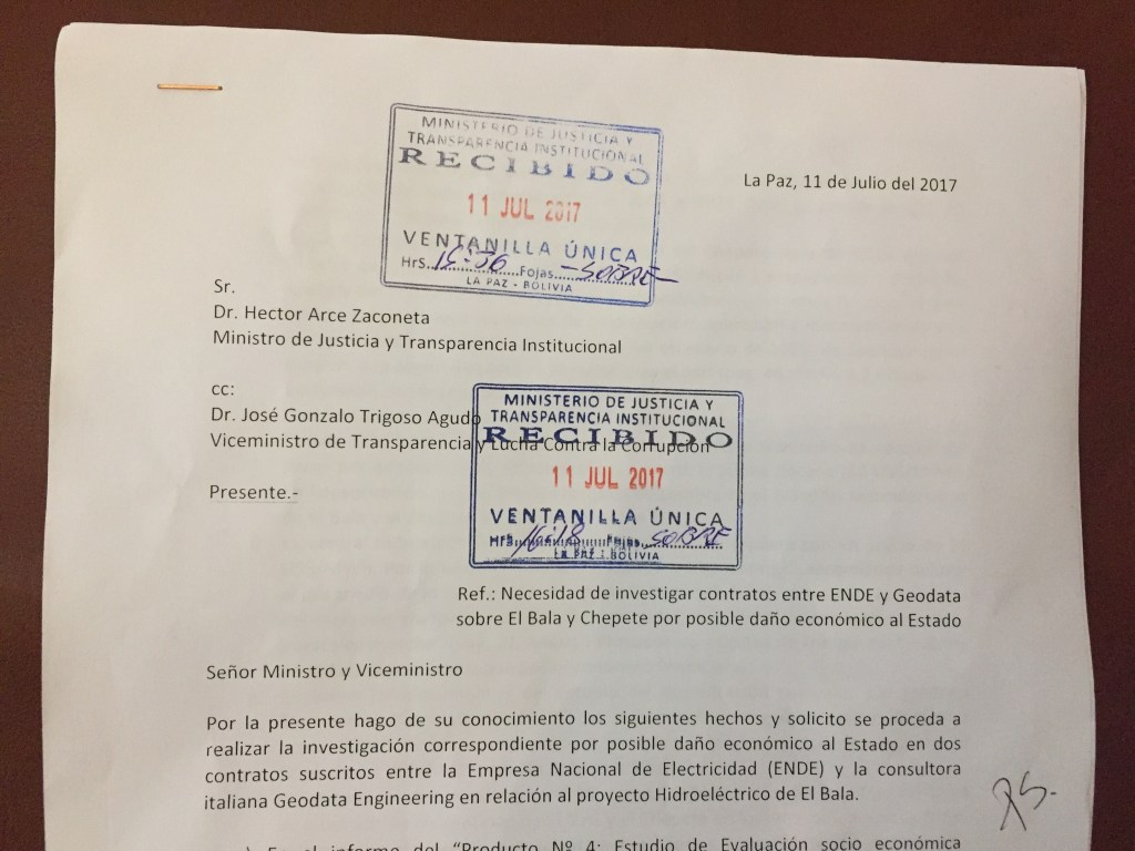 Denuncia posible daño económico al Estado por contratos ENDE-GEODATA sobre El&nbsp;Bala